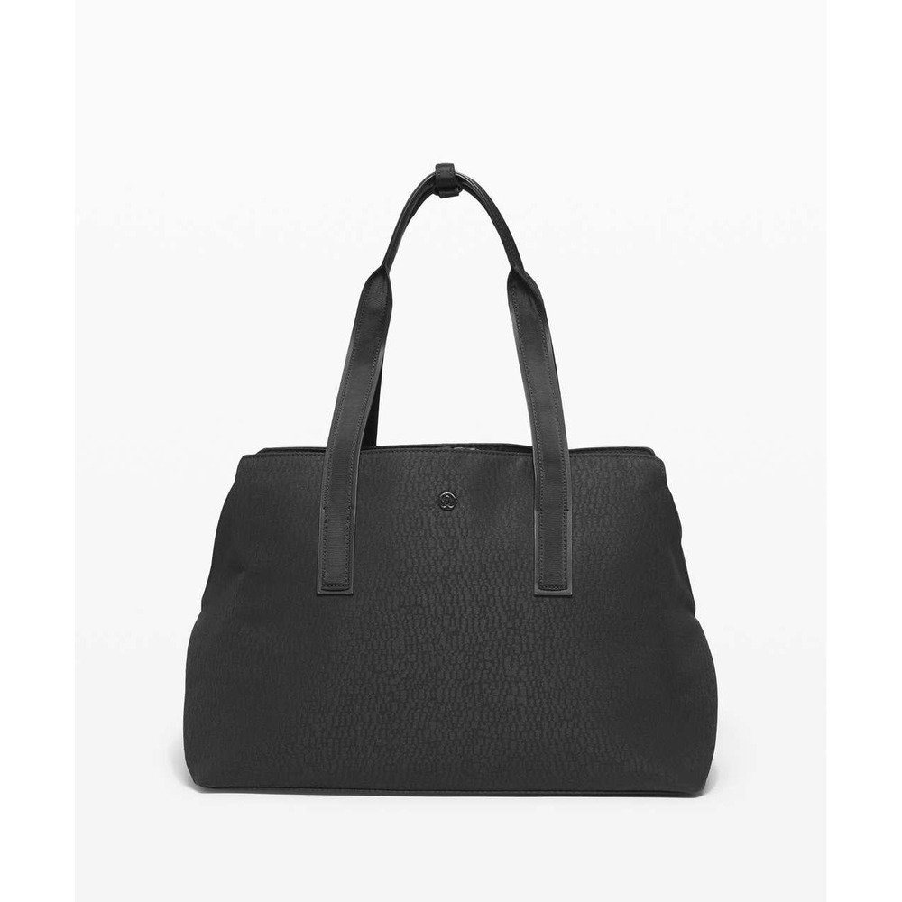 Lululemon On My Level Tote Bag Black Textured Shoulder Bag Travel Gym Bag